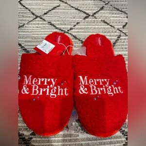 Wondershop Merry & Bright Holiday Christmas Slippers Faux Fur Embroidered